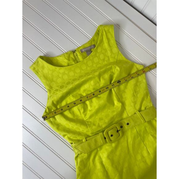 NWOT Banana Republic Canary Yellow Sleeveless Textured Lined Belt Sheath Dress 0 - Picture 3 of 8